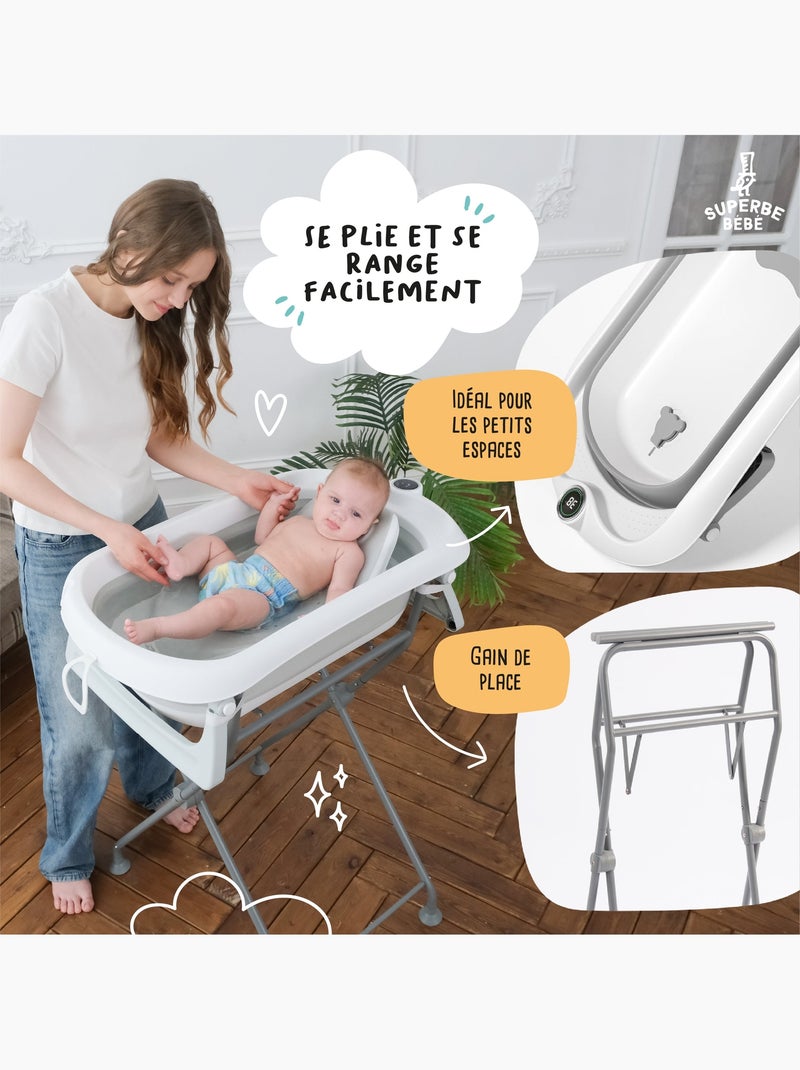 Opvouwbaar babybadje met standaard - Complete set | SUPERBE BEBE Grijs - Kiabi