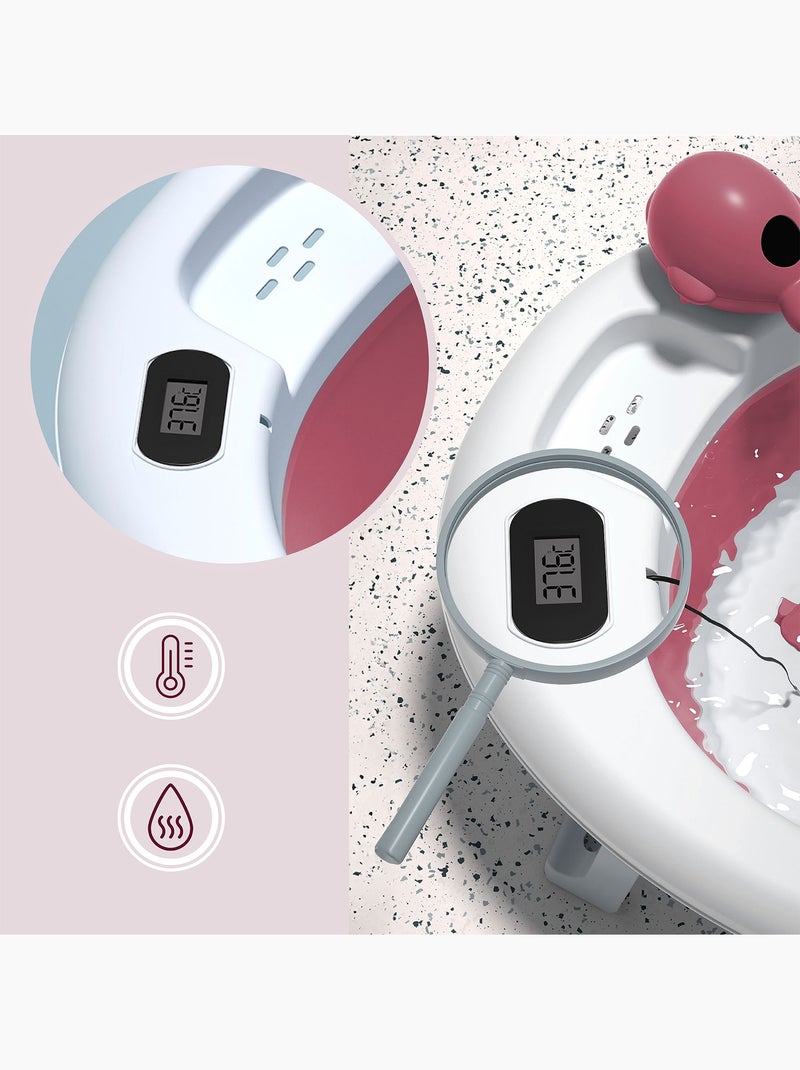 Opvouwbaar babybadje met thermometer, inzetstuk en standaard Roze - Kiabi