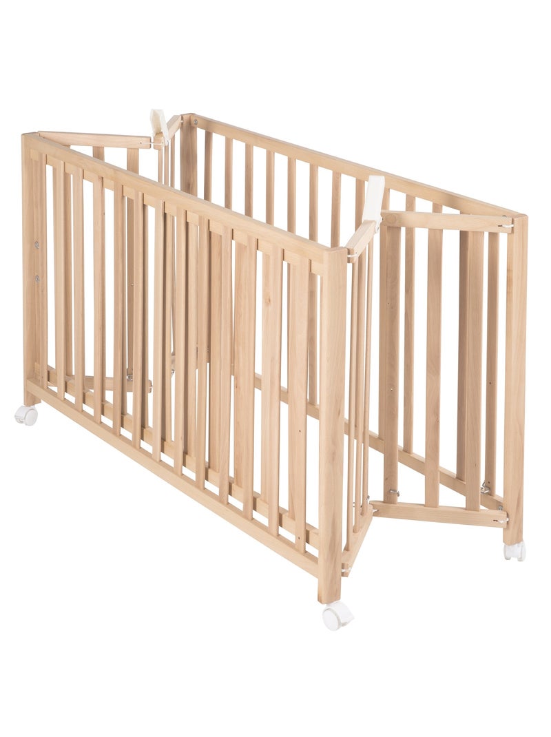 Opvouwbaar babybed 60 x 120 met wieltjes en in hoogte verstelbaar 'Fold Up' ROBA Natuurlijk hout - Kiabi
