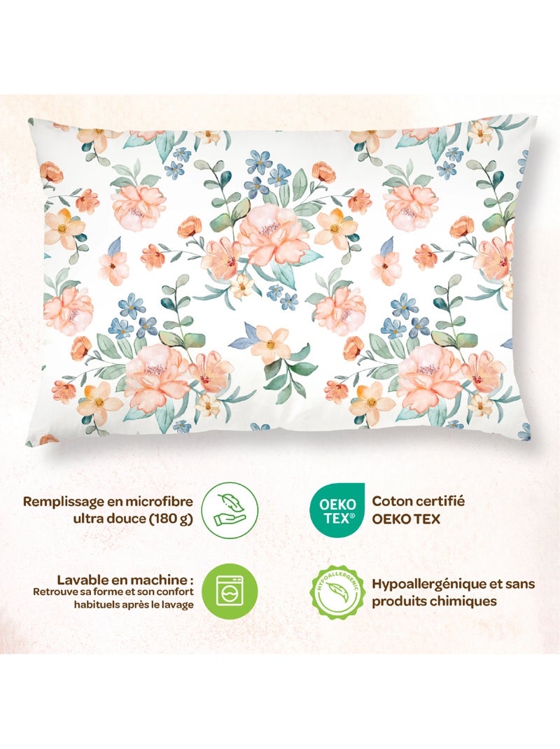 Oreiller avec taie inclus - Coton OEKO-TEX | SUPERBE BEBE Blanc Rose Bleu - Kiabi