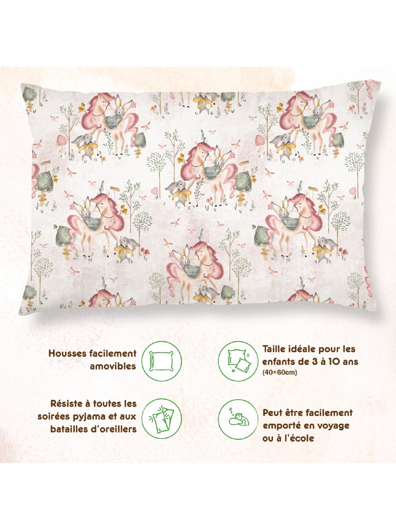 Oreiller avec taie inclus - Coton OEKO-TEX | SUPERBE BEBE Blanc Rose - Kiabi