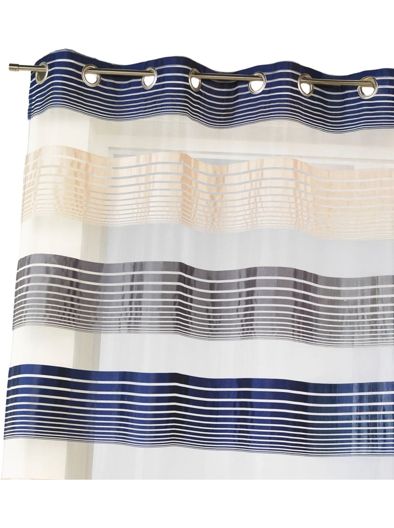Organza-gordijn met fijne gekleurde horizontale strepen Marineblauw - Kiabi