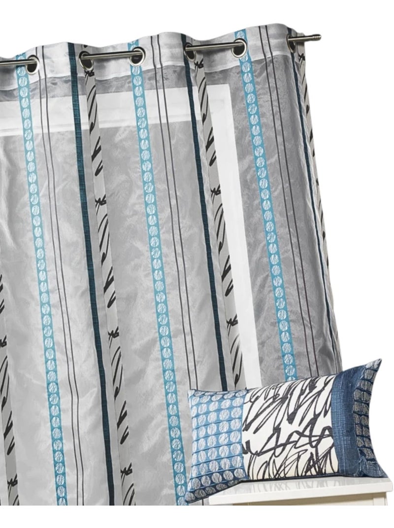 Organza voile met fijne zebrastrepen Petrolblauw - Kiabi