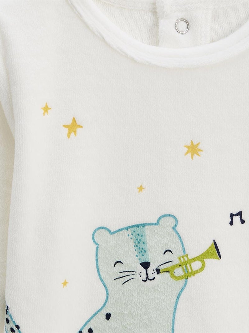 Oscar 2-delige velours kinderpyjamaset met oprolbare voetjes Blauw - Kiabi