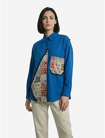 Overhemd met geometrische print van linnenmix en knoopsluiting my fashion