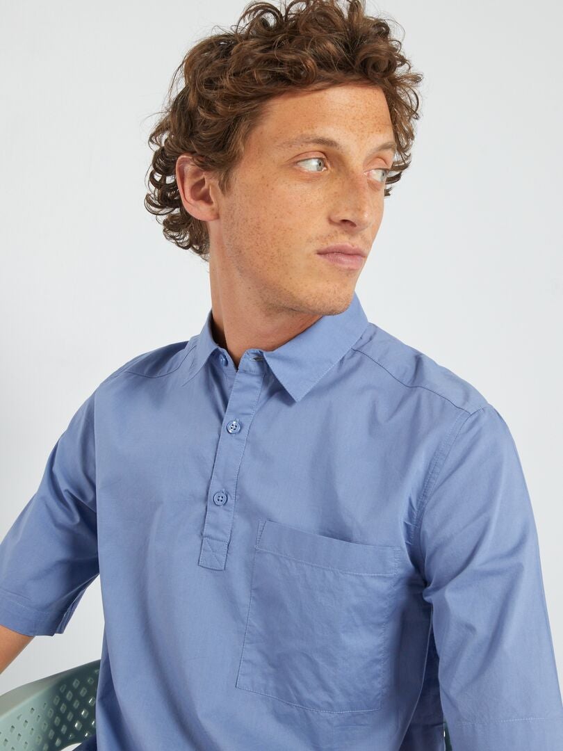Overhemd met korte mouw blauw grijs - Kiabi