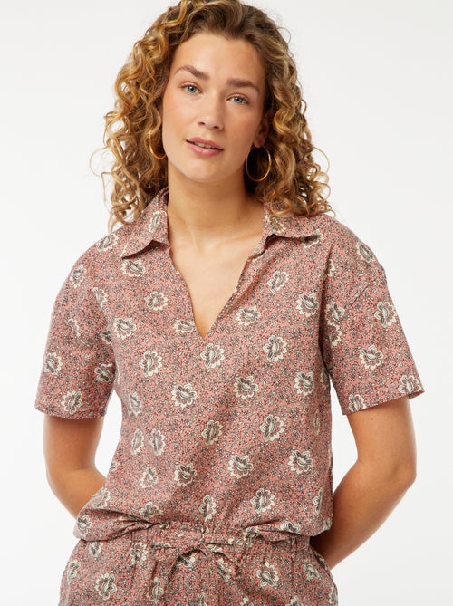 Overhemd met korte mouw en bloemmotiefje - Kiabi