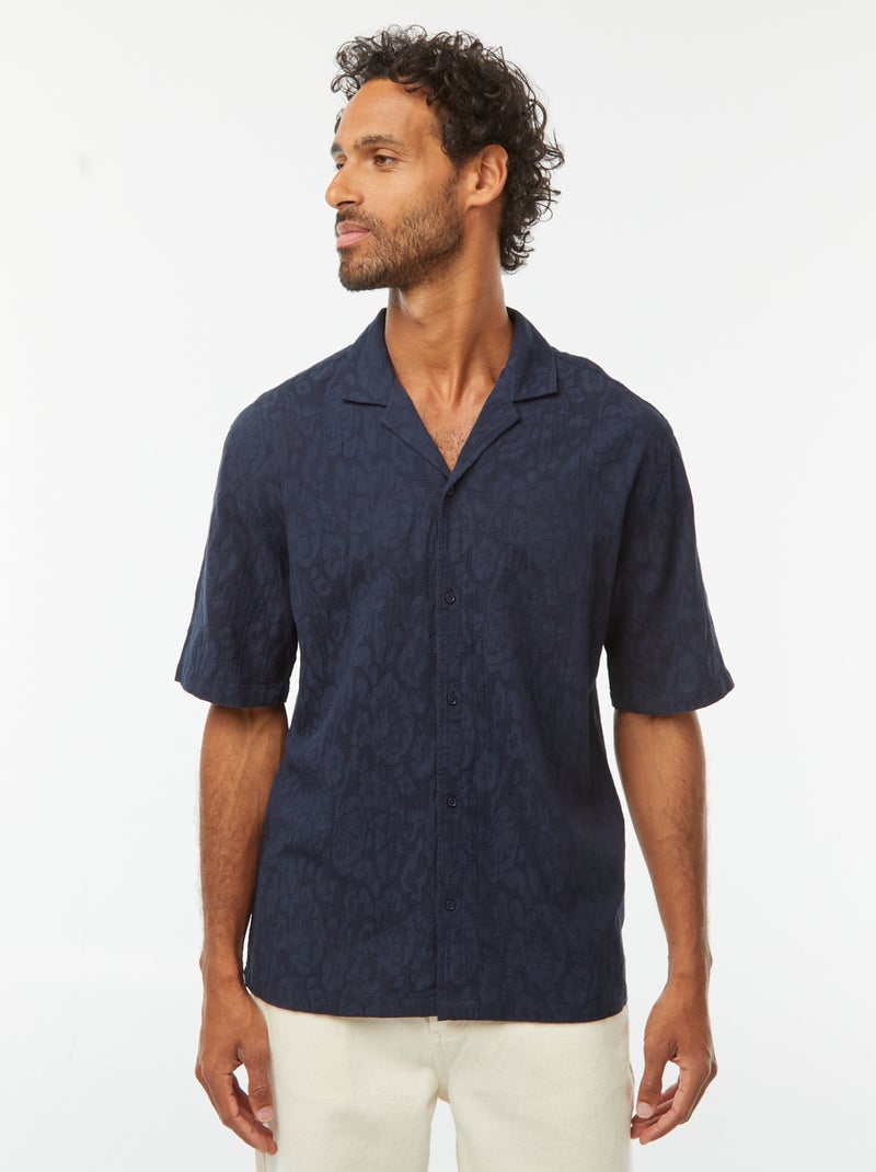 Overhemd met korte mouw en borduursel Blauw - Kiabi