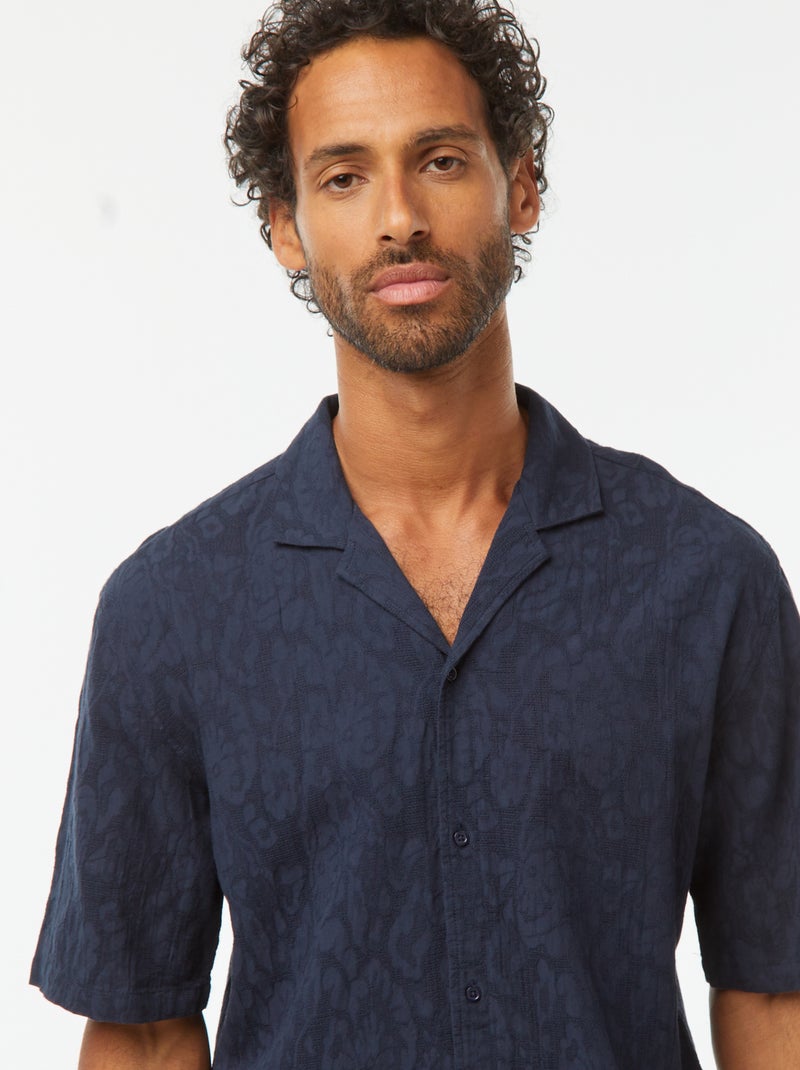 Overhemd met korte mouw en borduursel Blauw - Kiabi