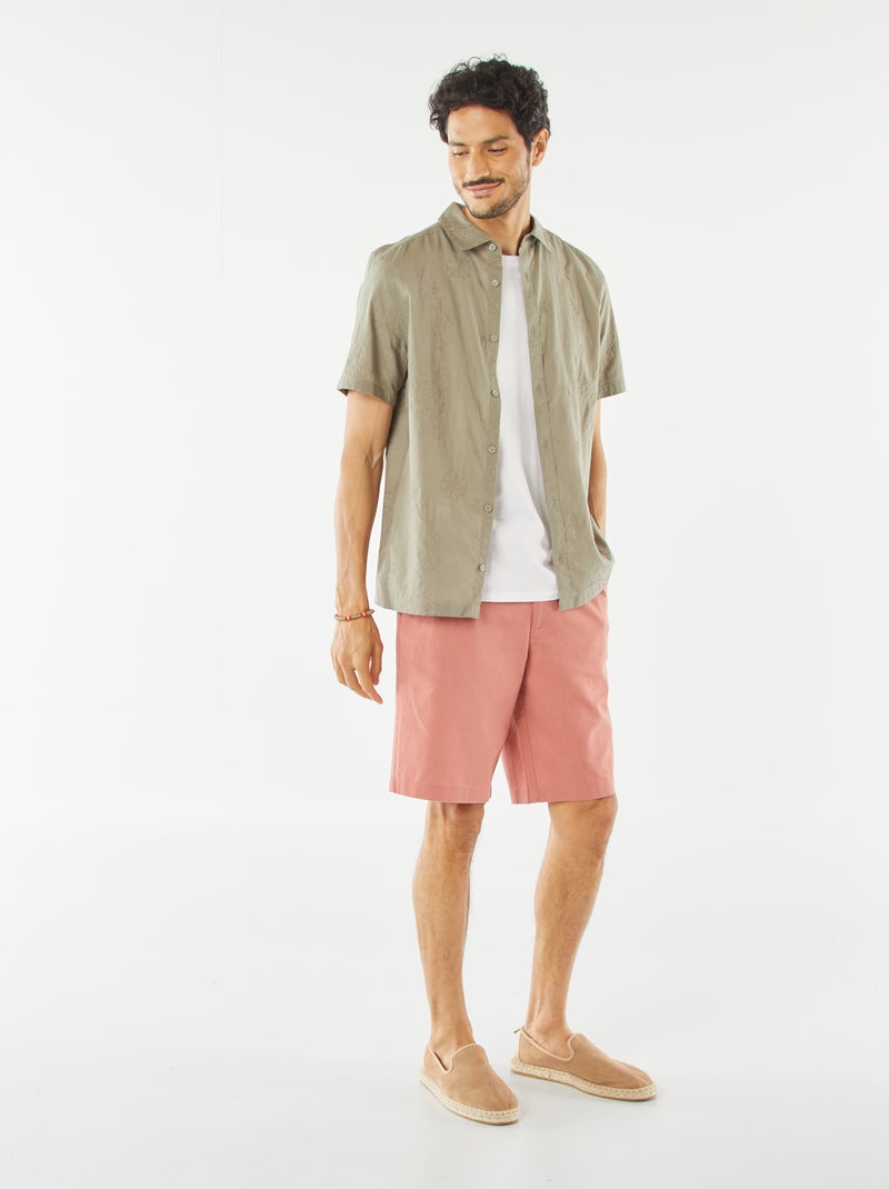 Overhemd met korte mouwen en geborduurd motiefje Kaki - Kiabi