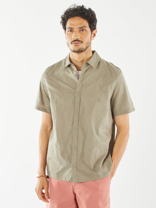 Overhemd met korte mouwen en geborduurd motiefje - Kiabi