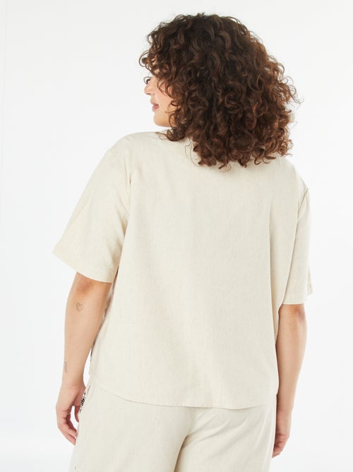 Overhemd met korte mouwen en geborduurde motiefjes - Kiabi