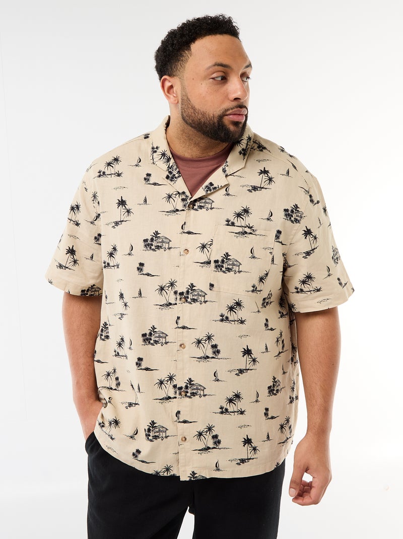 Overhemd met korte mouwen en motief Biege - Kiabi