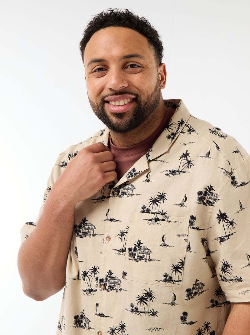 Overhemd met korte mouwen en motief Biege - Kiabi