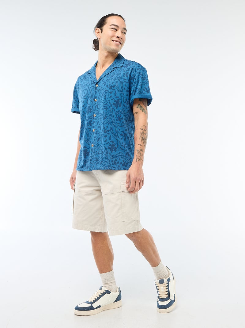 Overhemd met korte mouwen en motiefje Blauw - Kiabi