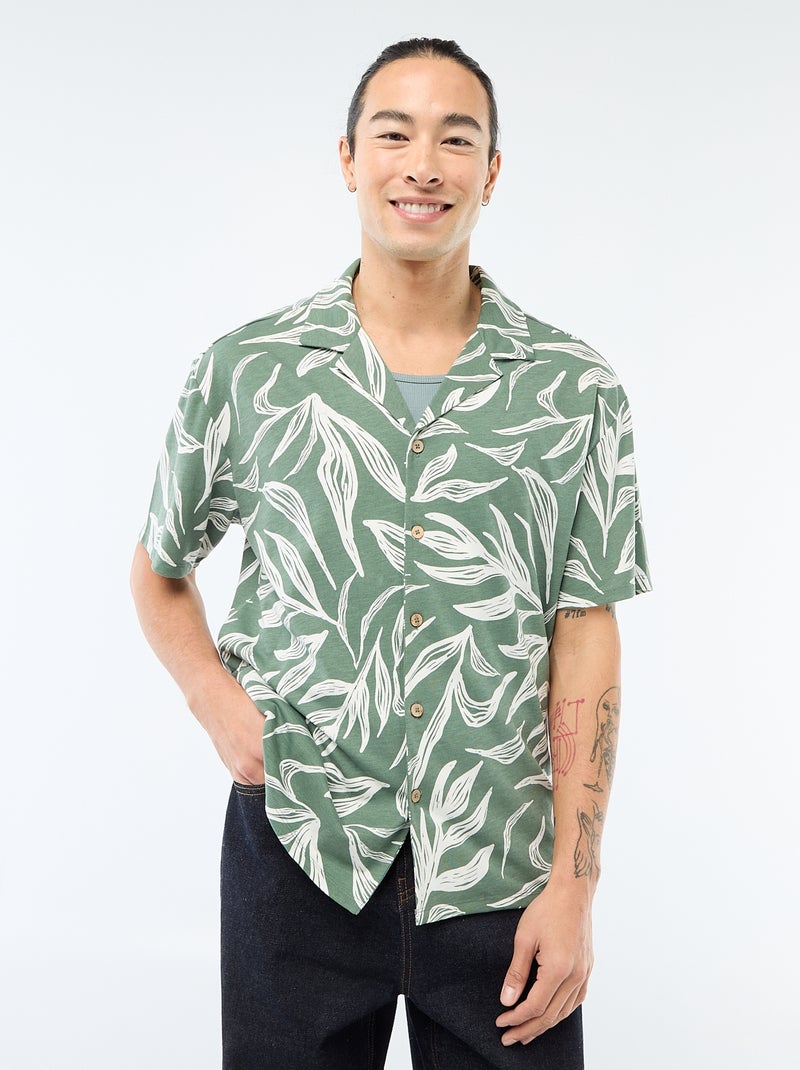 Overhemd met korte mouwen en motiefje Groen - Kiabi