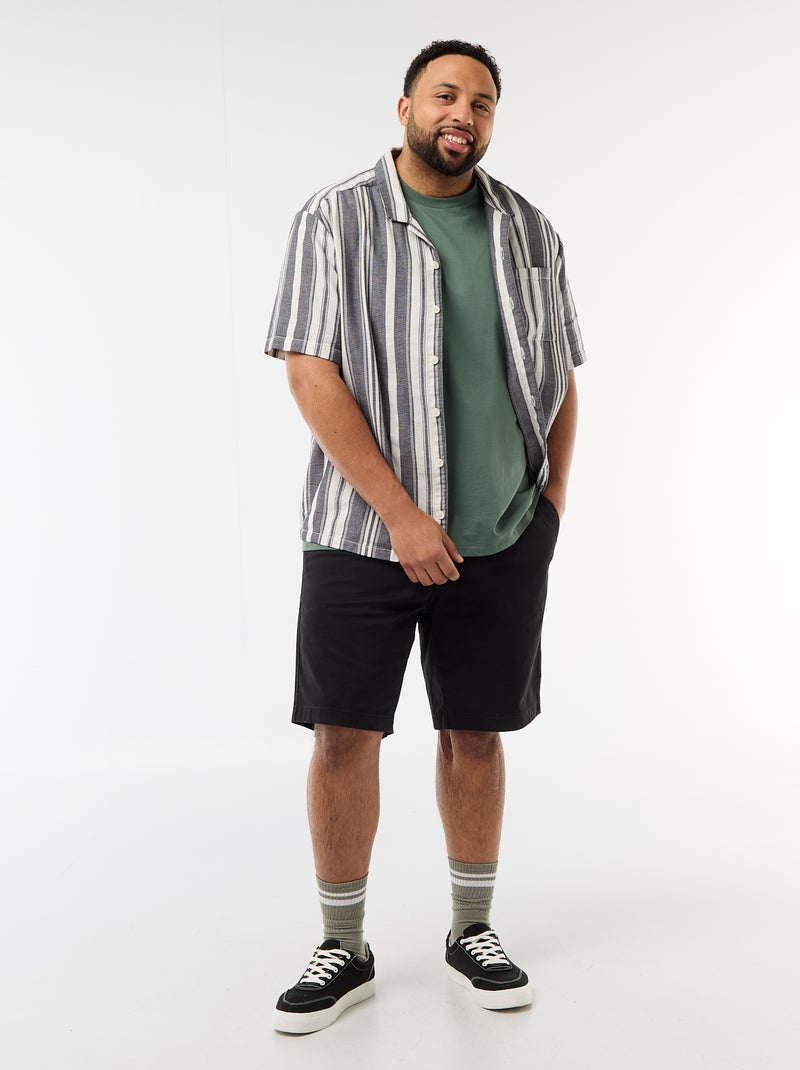 Overhemd met korte mouwen en strepen Zwart - Kiabi