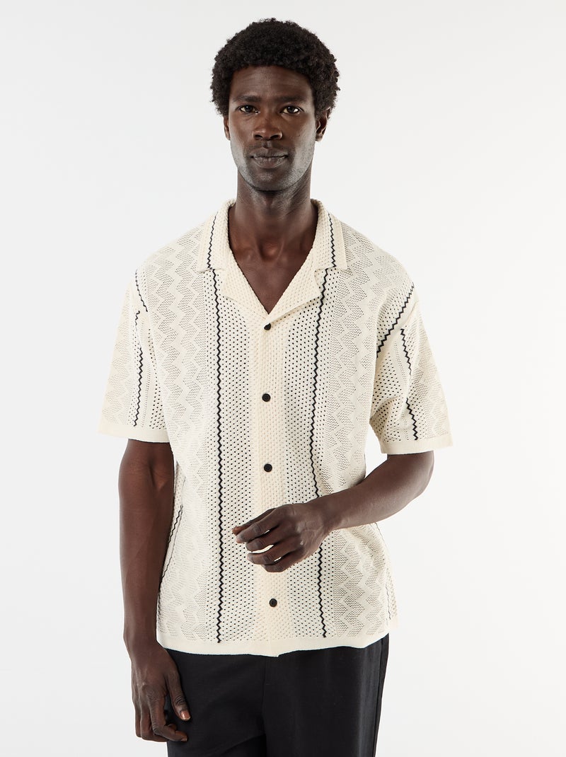 Overhemd met korte mouwen van fantasietricot Biege - Kiabi