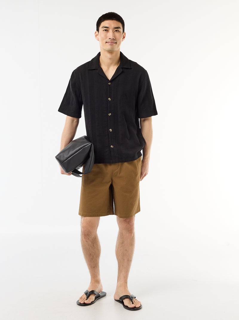 Overhemd met korte mouwen van fantasietricot Zwart - Kiabi