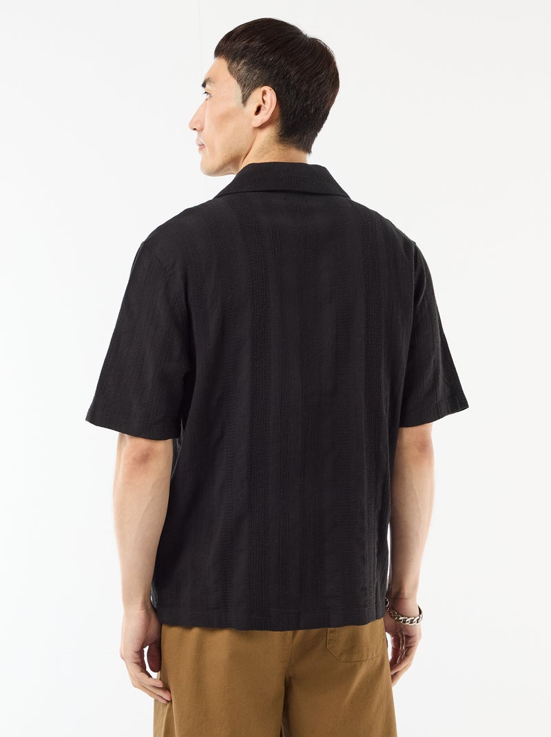 Overhemd met korte mouwen van fantasietricot Zwart - Kiabi