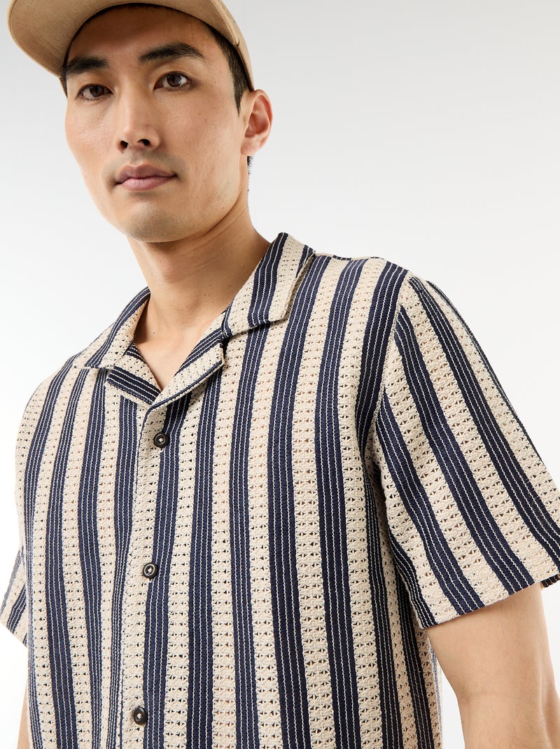 Overhemd met korte mouwen van gehaakte stof Blauw - Kiabi