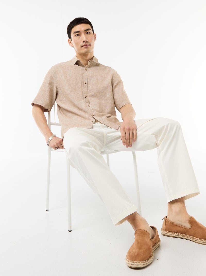 Overhemd met korte mouwen van gemengd linnen Beige - Kiabi