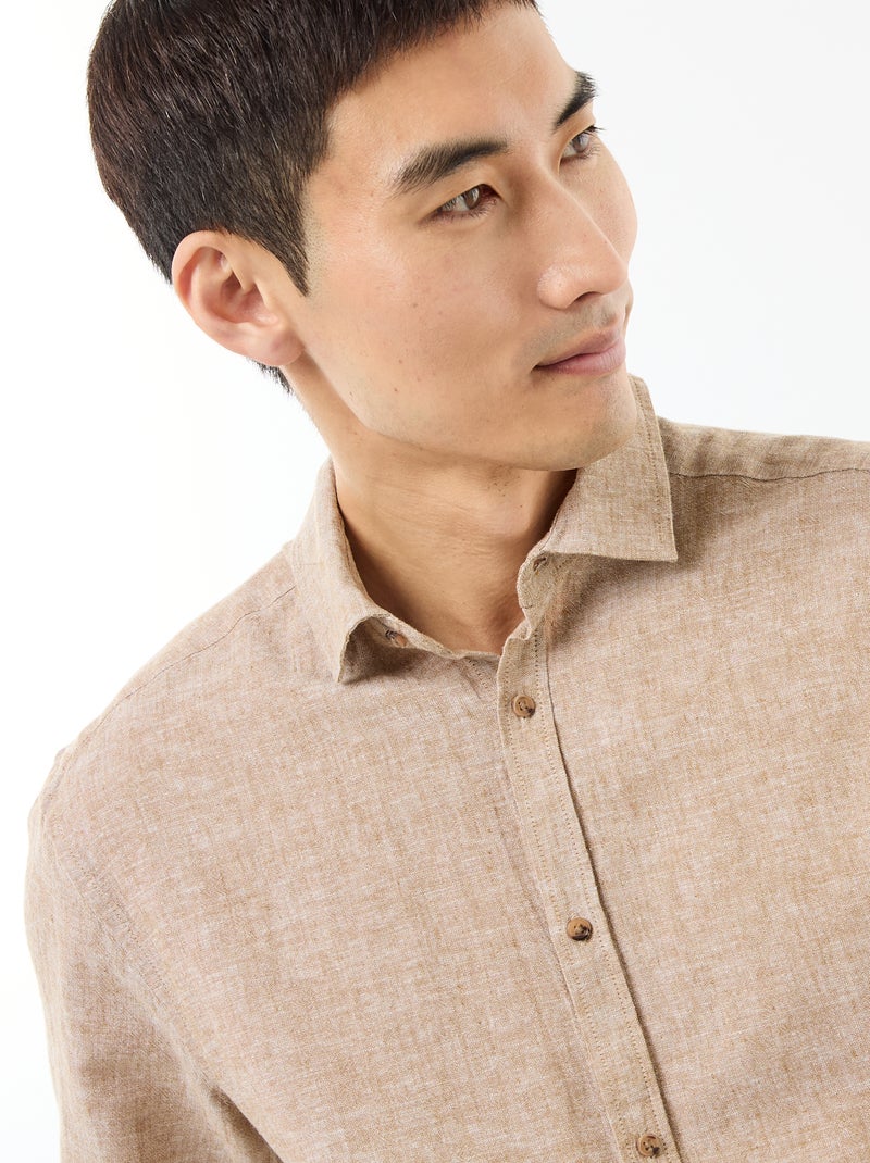 Overhemd met korte mouwen van gemengd linnen Beige - Kiabi