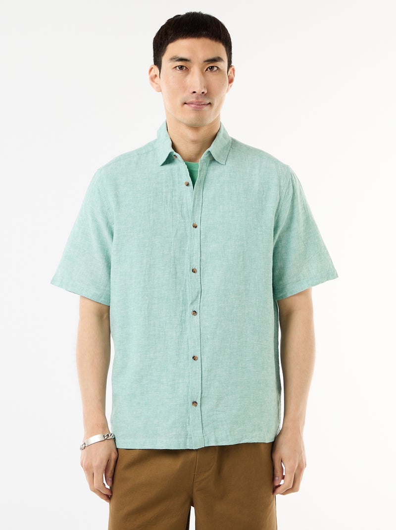 Overhemd met korte mouwen van gemengd linnen Blauw - Kiabi