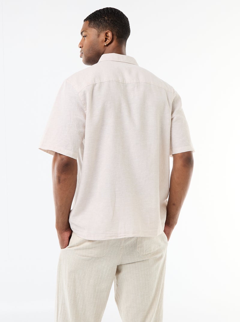 Overhemd met korte mouwen van gemengd linnen Ecru - Kiabi