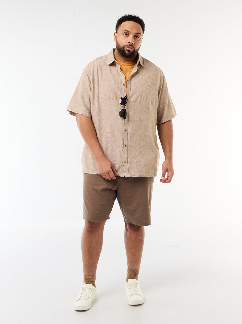 Overhemd met korte mouwen van gemengd linnen Geel - Kiabi