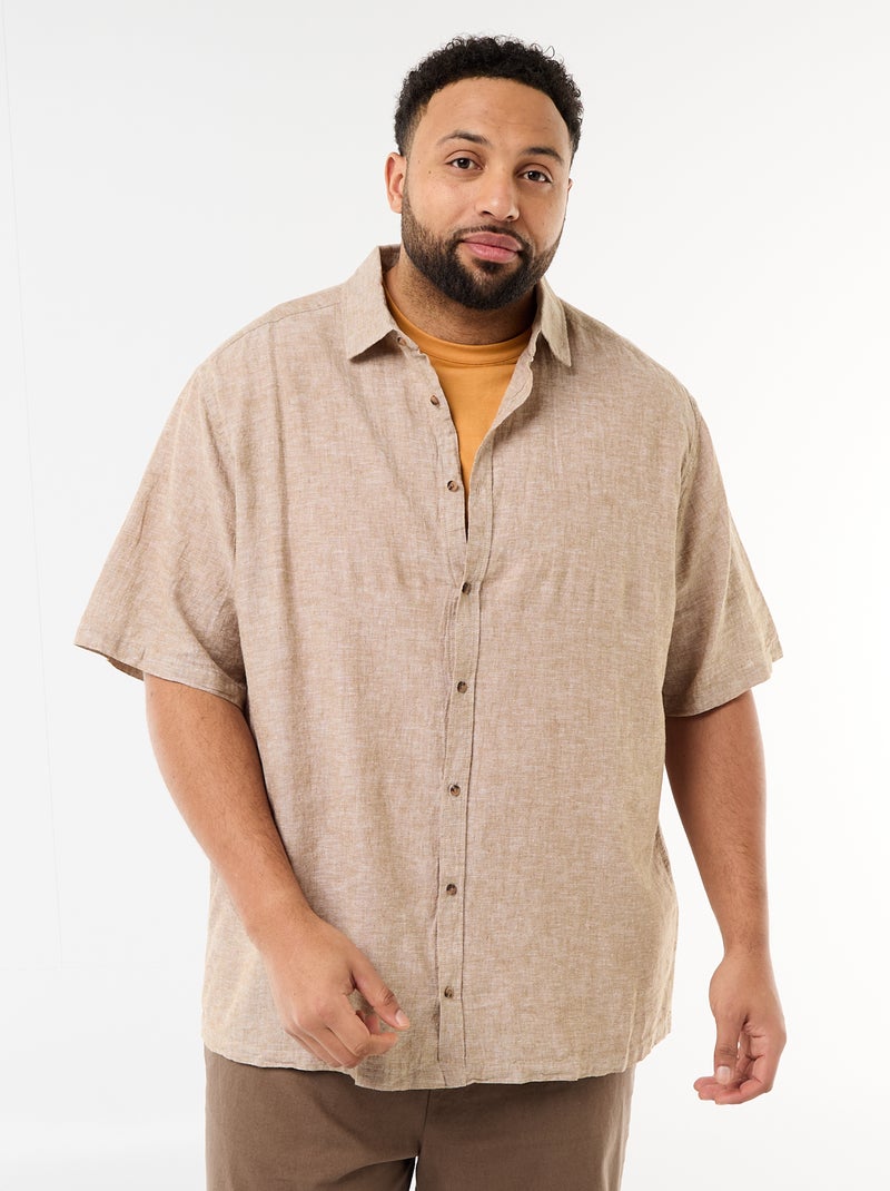 Overhemd met korte mouwen van gemengd linnen Geel - Kiabi