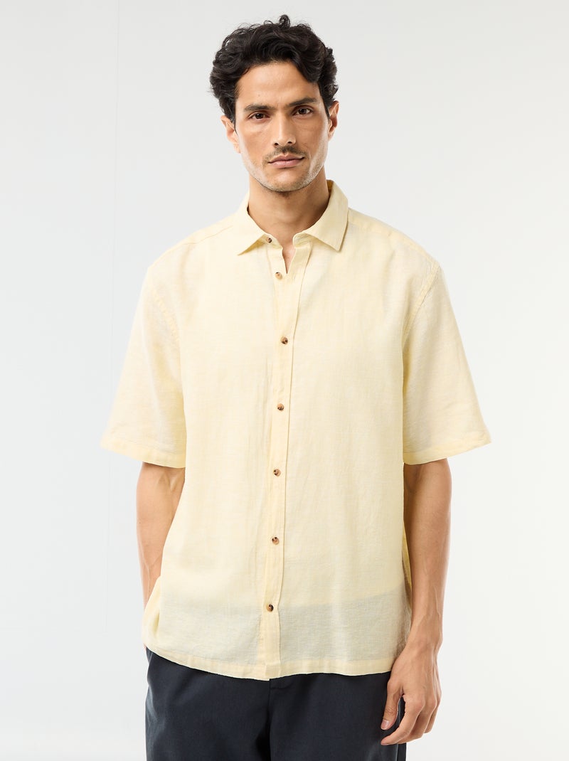 Overhemd met korte mouwen van gemengd linnen Geel - Kiabi