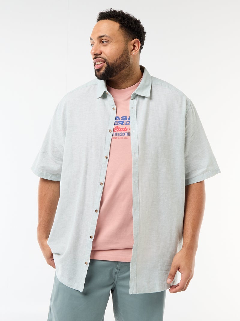 Overhemd met korte mouwen van gemengd linnen Groen - Kiabi