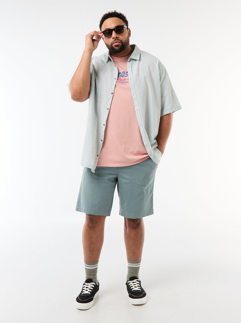 Overhemd met korte mouwen van gemengd linnen Groen - Kiabi