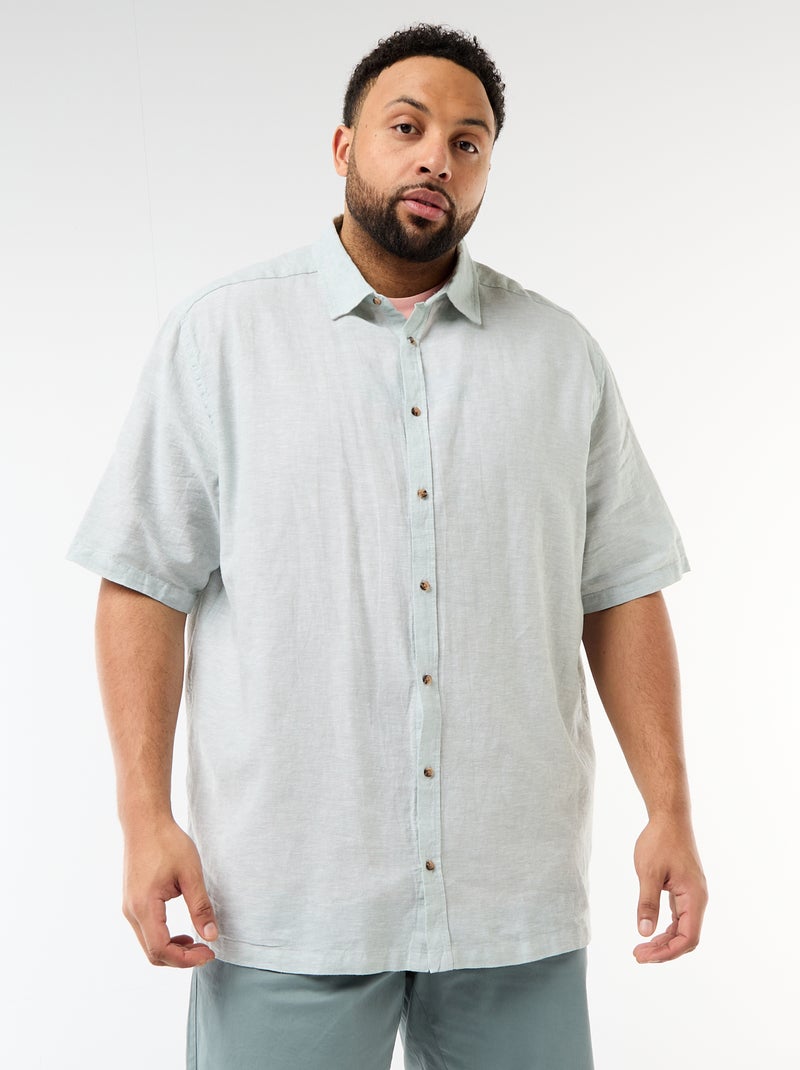 Overhemd met korte mouwen van gemengd linnen Groen - Kiabi
