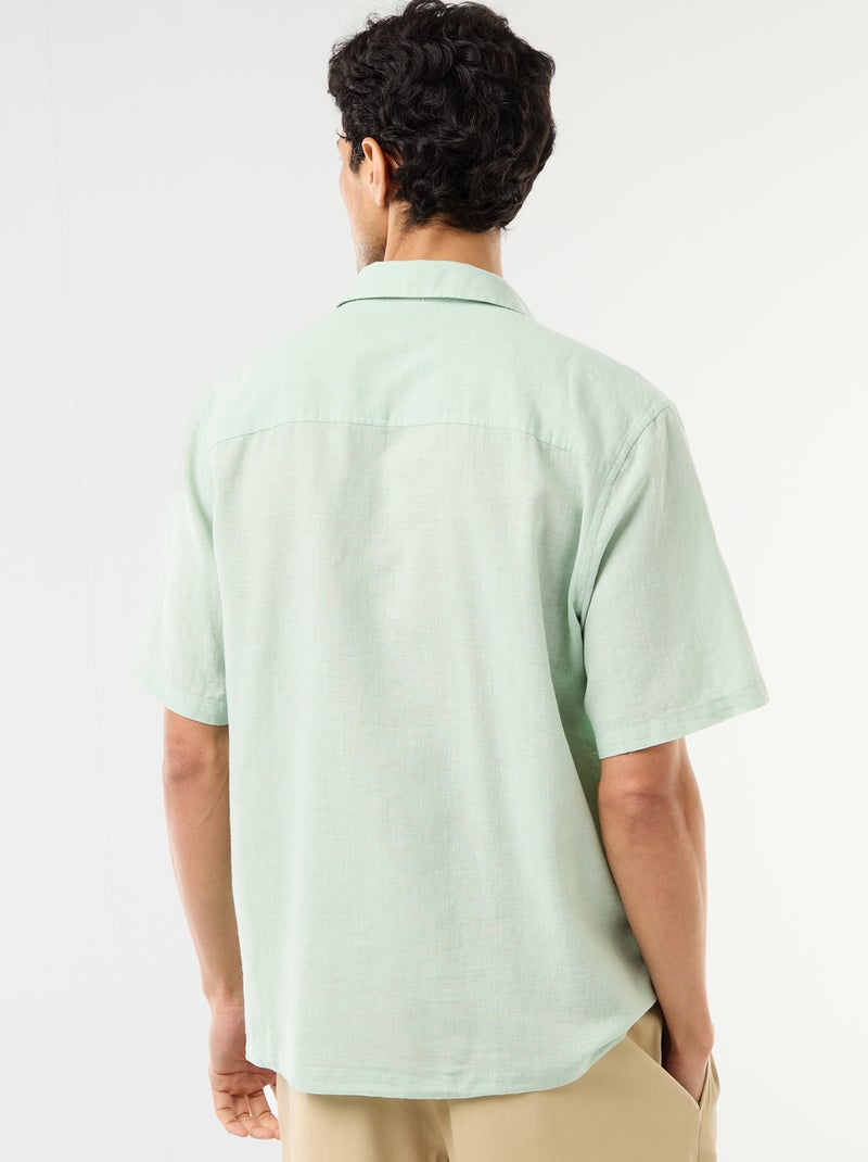 Overhemd met korte mouwen van gemengd linnen Groen - Kiabi