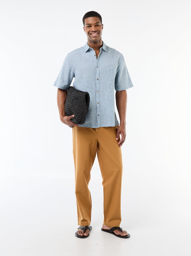 Overhemd met korte mouwen van gemengd linnen Lichtgroen - Kiabi