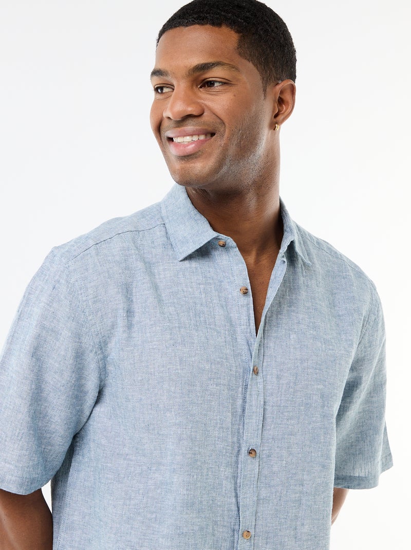 Overhemd met korte mouwen van gemengd linnen Lichtgroen - Kiabi
