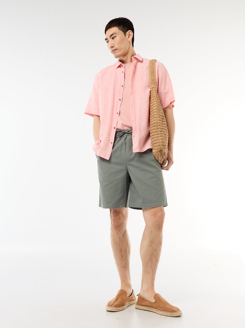 Overhemd met korte mouwen van gemengd linnen Lichtroze - Kiabi