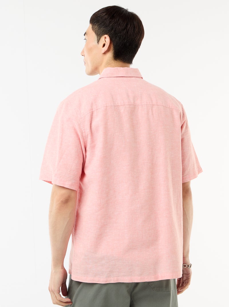 Overhemd met korte mouwen van gemengd linnen Lichtroze - Kiabi