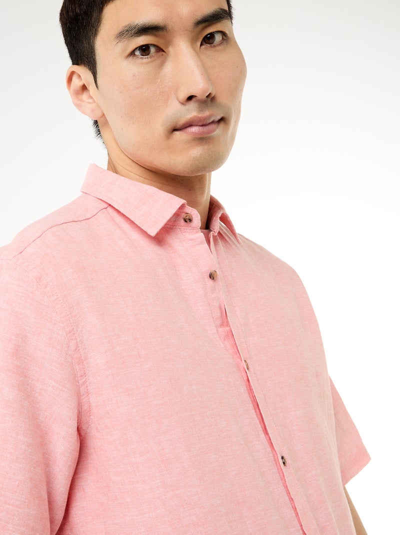 Overhemd met korte mouwen van gemengd linnen Lichtroze - Kiabi
