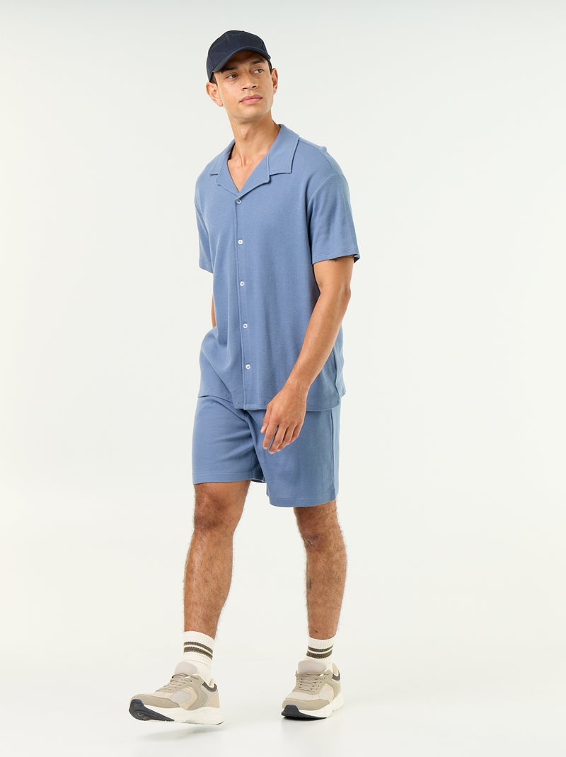 Overhemd met korte mouwen van gewafelde stof Blauw - Kiabi