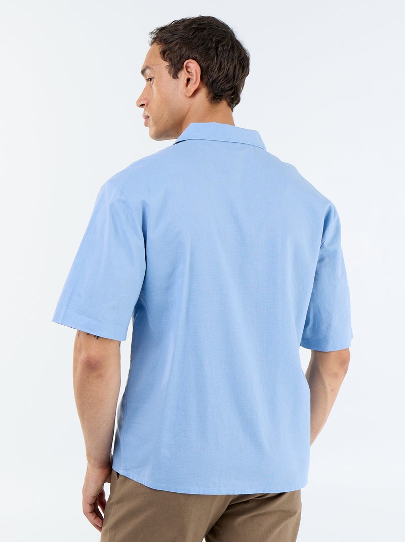 Overhemd met korte mouwen van linnenmix met borstzak Blauw - Kiabi