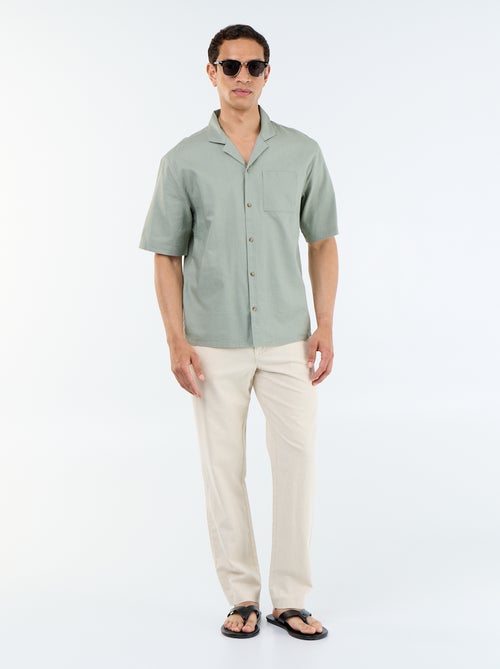 Overhemd met korte mouwen van linnenmix met borstzak - Kiabi