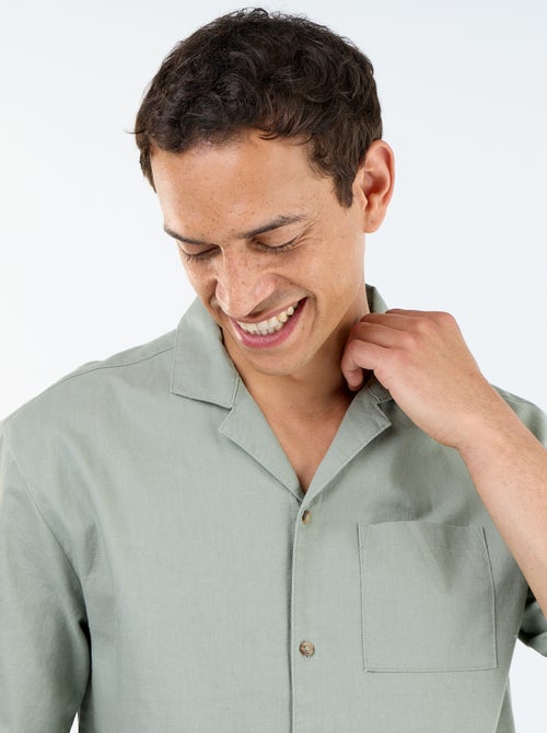 Overhemd met korte mouwen van linnenmix met borstzak - Kiabi