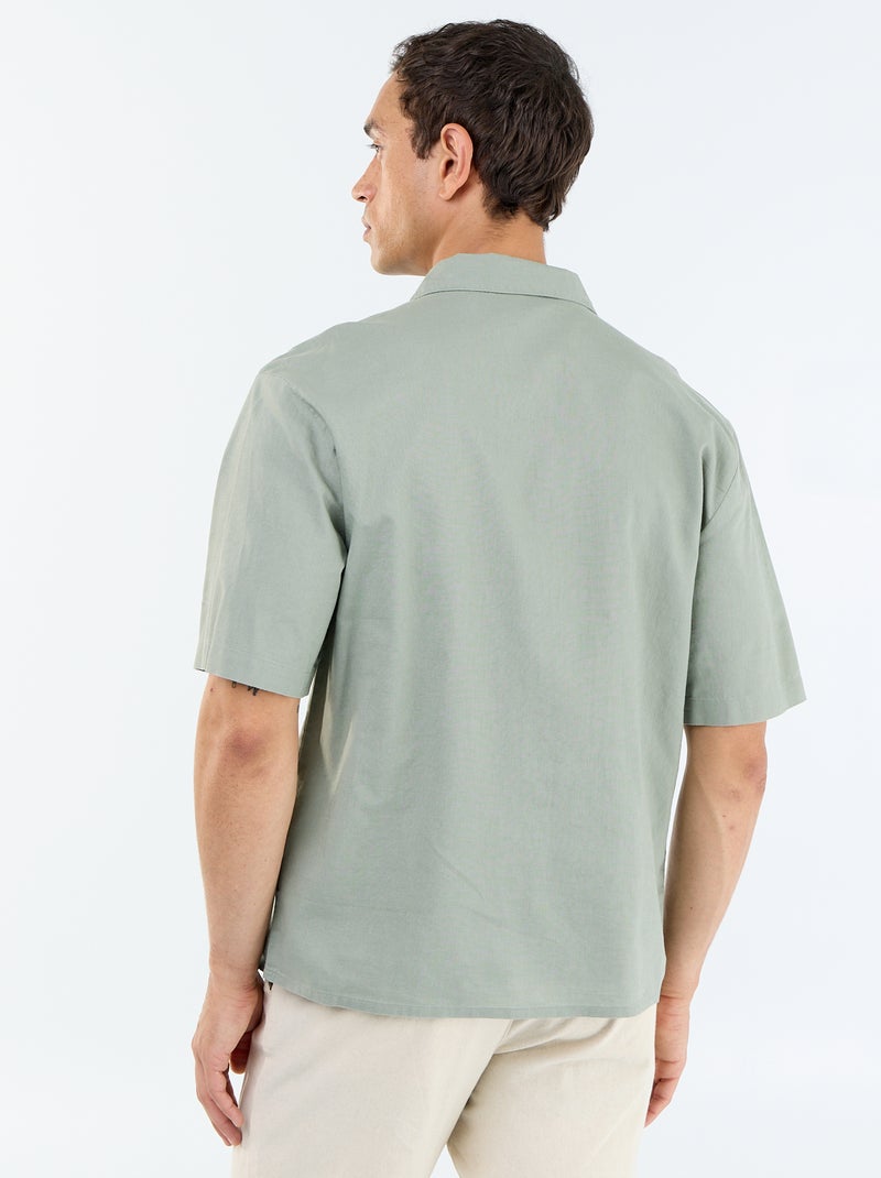 Overhemd met korte mouwen van linnenmix met borstzak Groen - Kiabi