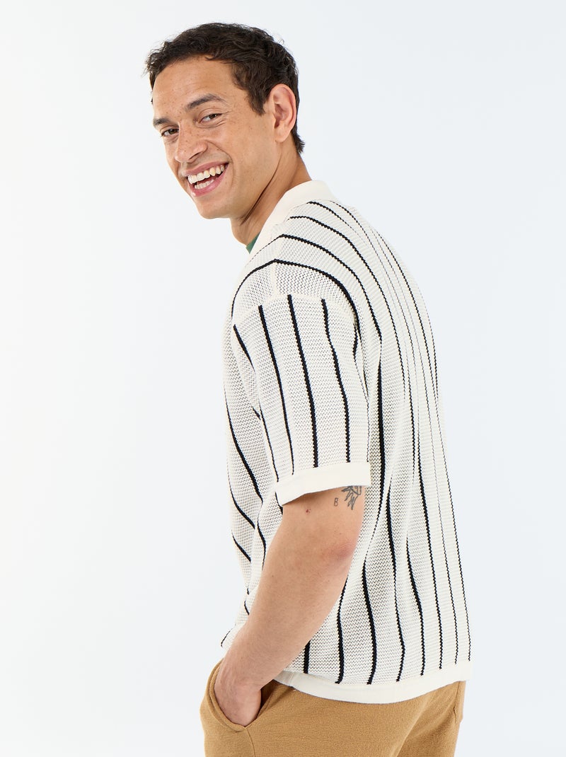 Overhemd met korte mouwen van opengewerkt breisel Biege - Kiabi