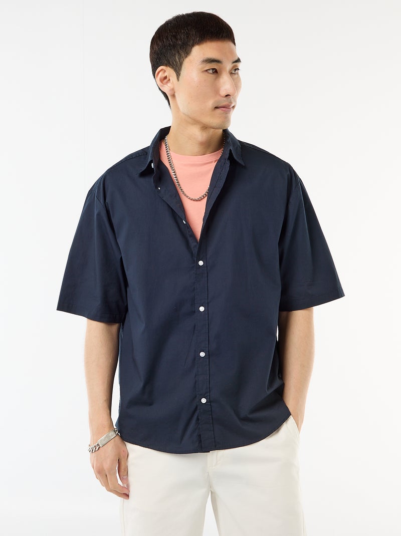 Overhemd met korte mouwen van popeline Blauw - Kiabi