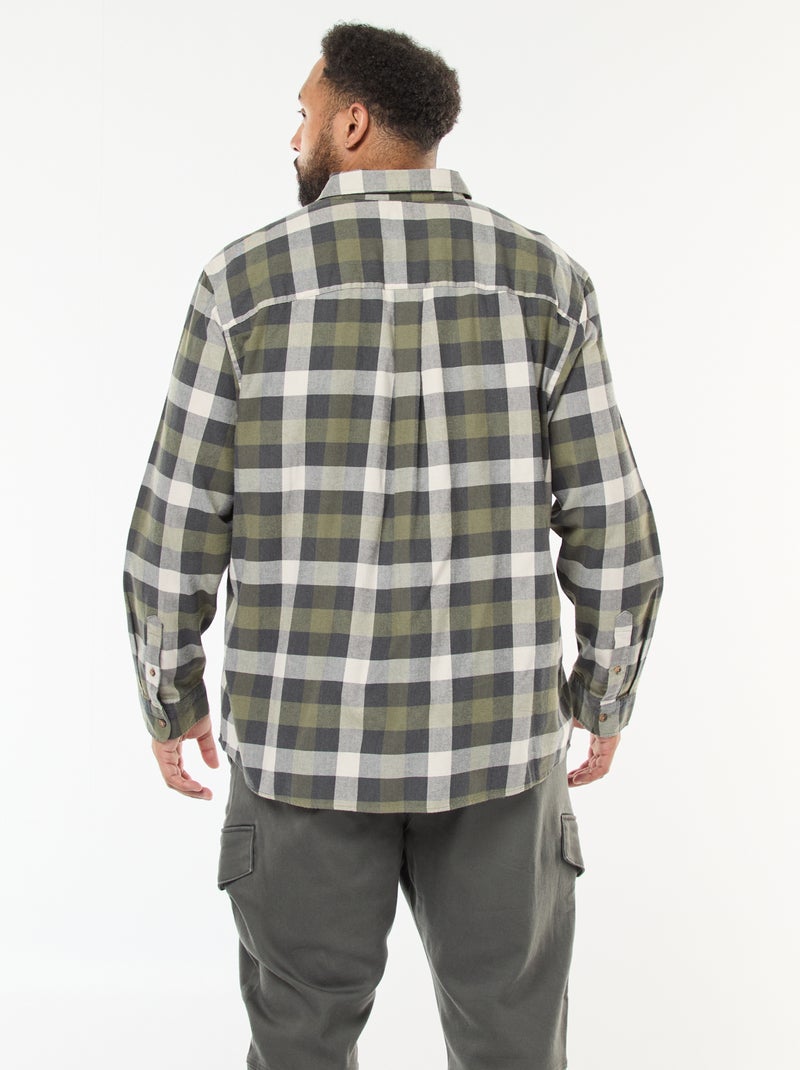 Overhemd met lange mouwen met ruitjesmotief Kaki - Kiabi