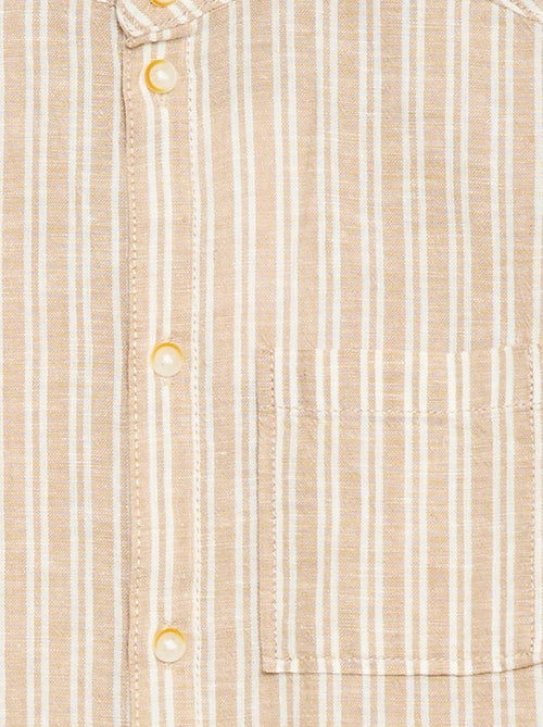 Overhemd met mao kraag en korte mouwen van katoen en linnen - Kiabi